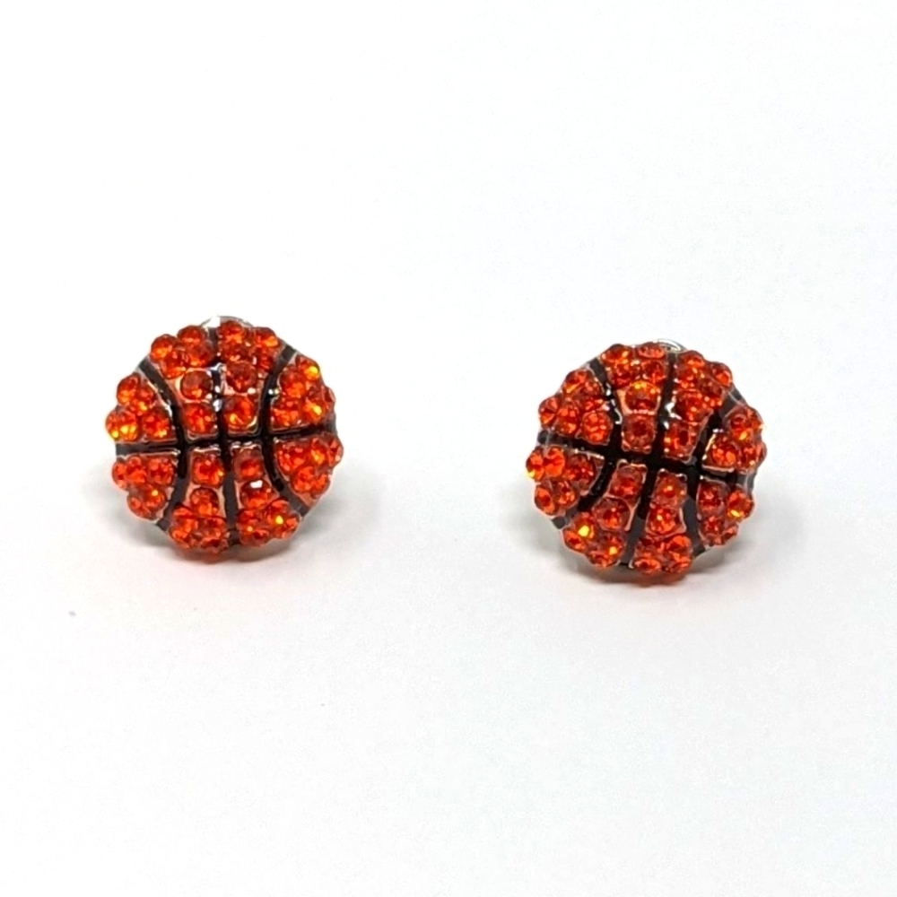 Basketball Bling crystal stud earrings orange